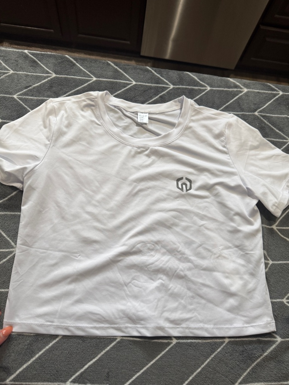 Amazon White Crop Tee with Small Gray Logo - Women